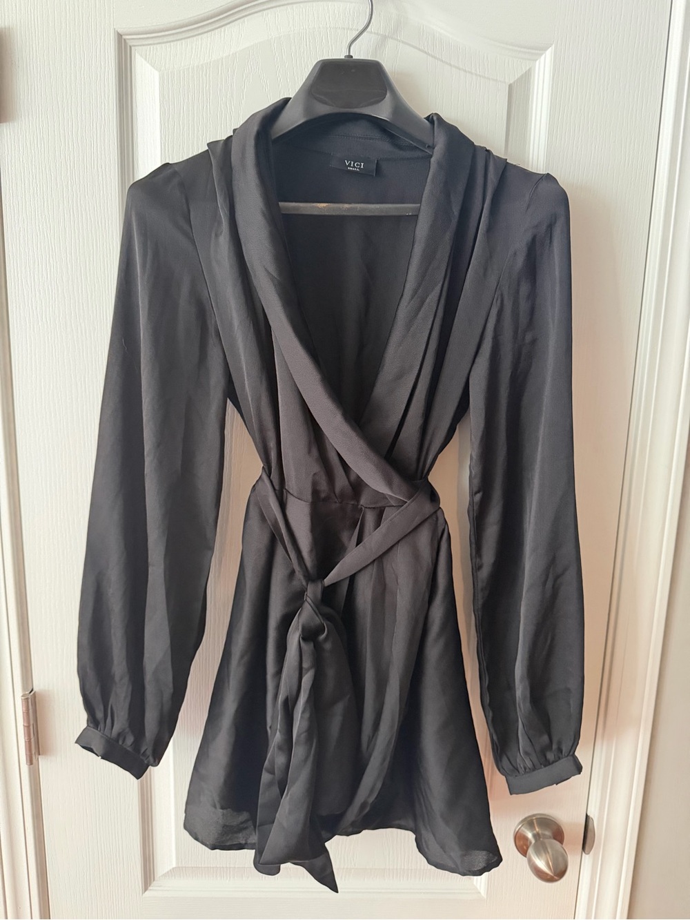 Vici Black Draped Wrap Mini Dress with Shawl Collar